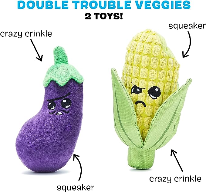 Barkbox- Plush and Squeak Chew Toys Double Trouble Veggies