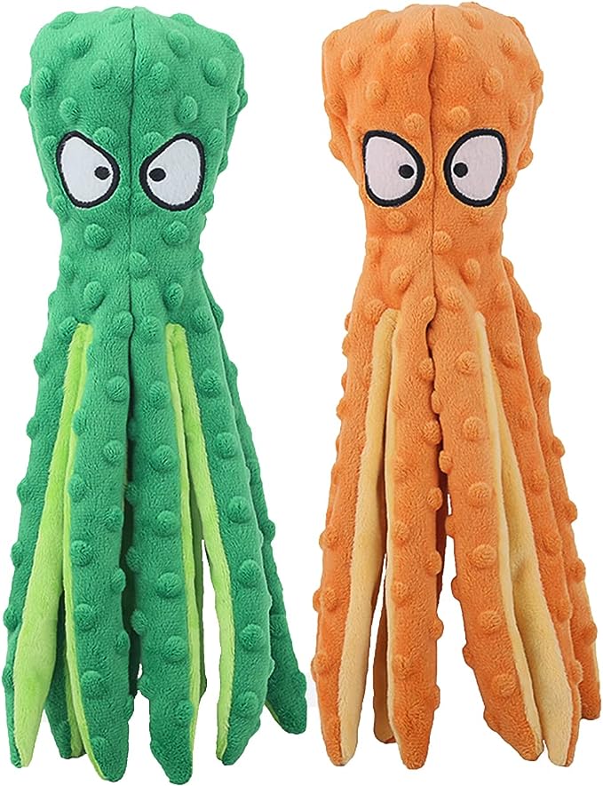 HGB Squeaky Dog Toys, Octopus No Stuffing Crinkle Dog Toy- 2 Pack