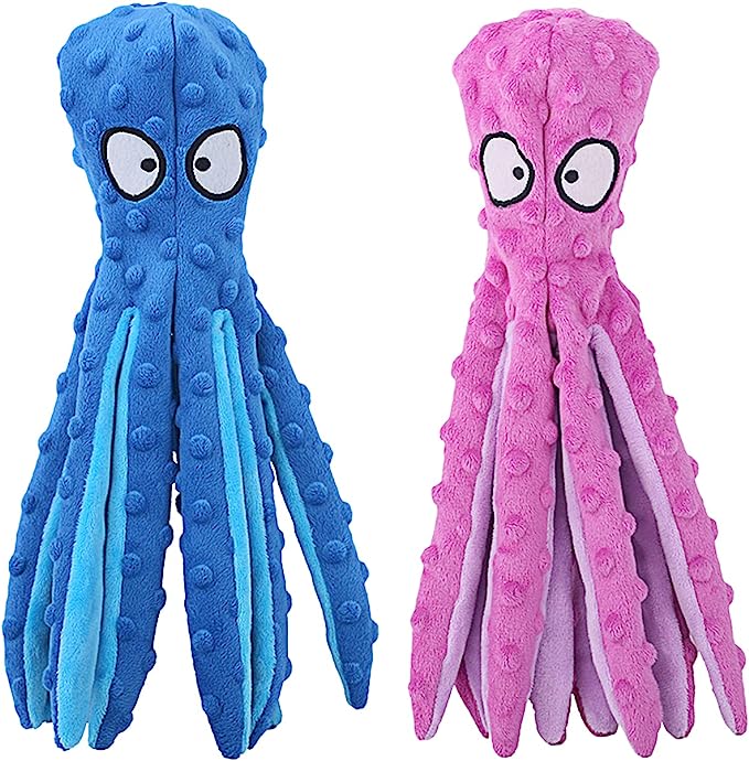 HGB Squeaky Dog Toys, Octopus No Stuffing Crinkle Dog Toy- 2 Pack