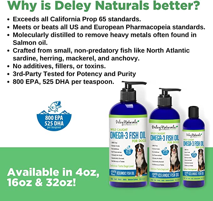 Deley Naturals Wild Caught Fish Oil for Dogs (32oz) - Mongrel Mania