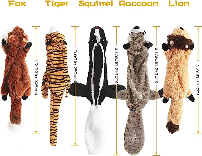 Fireor Dog Squeaky Toys, No Stuffing Plush Dogs Chew Toy (5 Count) - Mongrel Mania