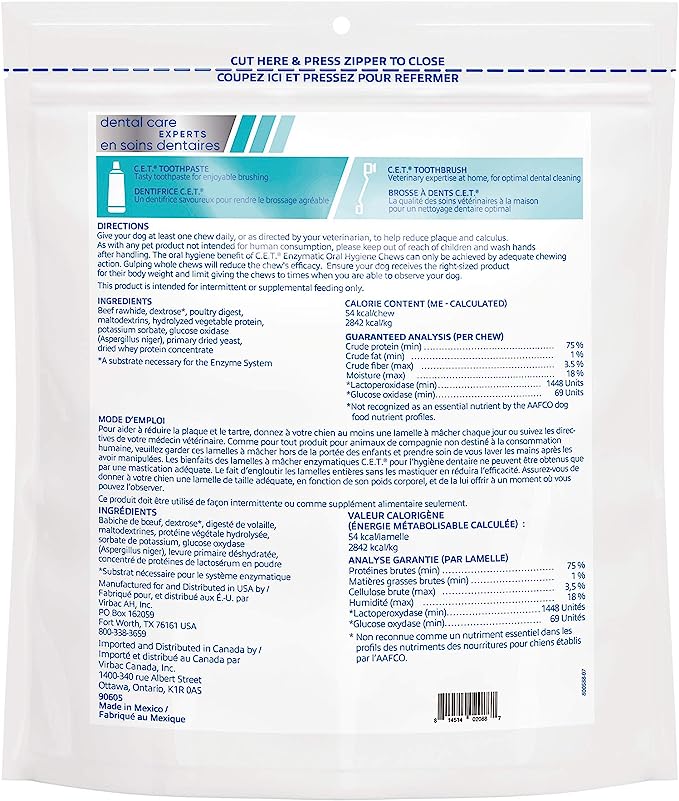 Virbac CET Enzymatic Oral Hygiene Chews for Dogs (XS-L) - Mongrel Mania