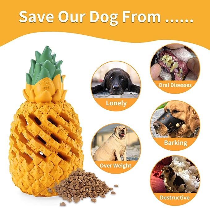 LPHSNR Pineapple Dog Toy for Heavy Chewers- Indestructible, Treat Dispensing (mini-XL)