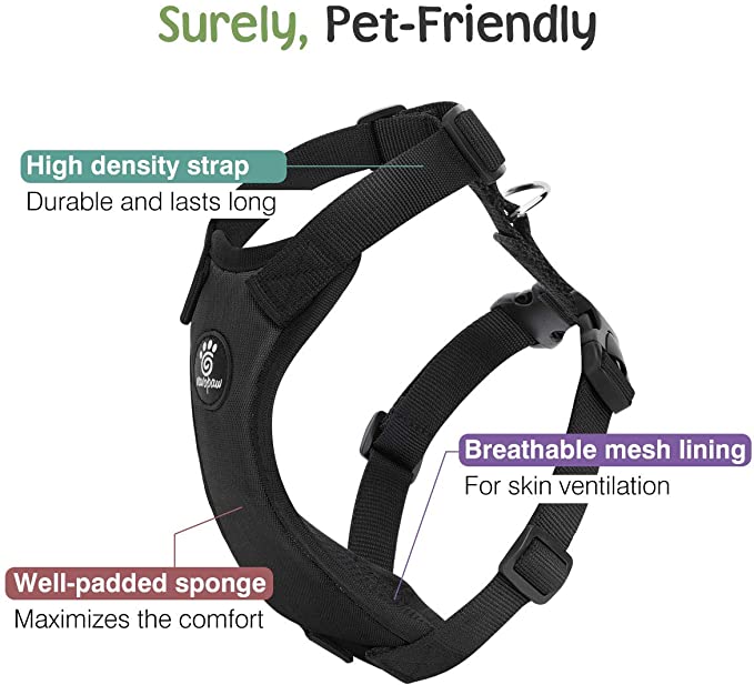 VavoPaw Dog Vehicle Safety Vest Harness: Soft Padded Mesh