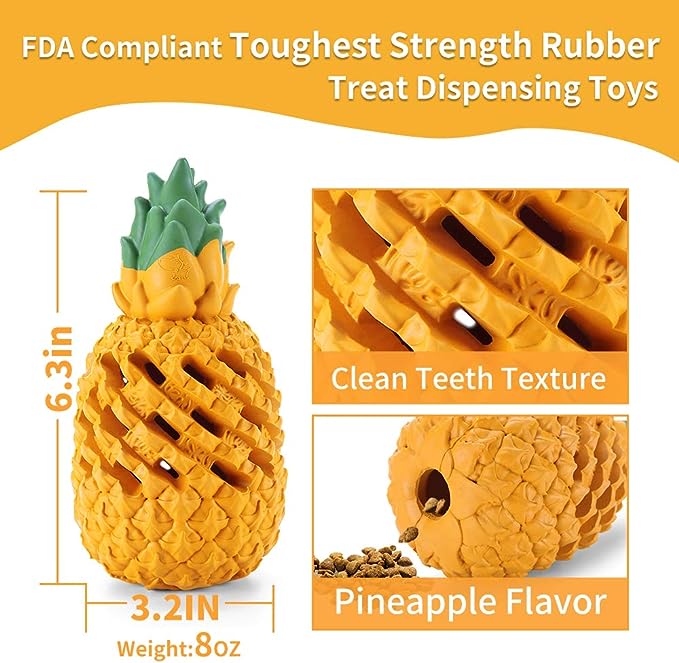 LPHSNR Pineapple Dog Toy for Heavy Chewers- Indestructible, Treat Dispensing (mini-XL)