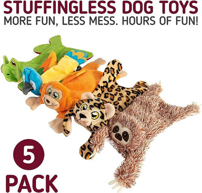 Leashboss Unstuffed Crinkle and Squeaky Jungle Animal Dog Toys- 5 pack