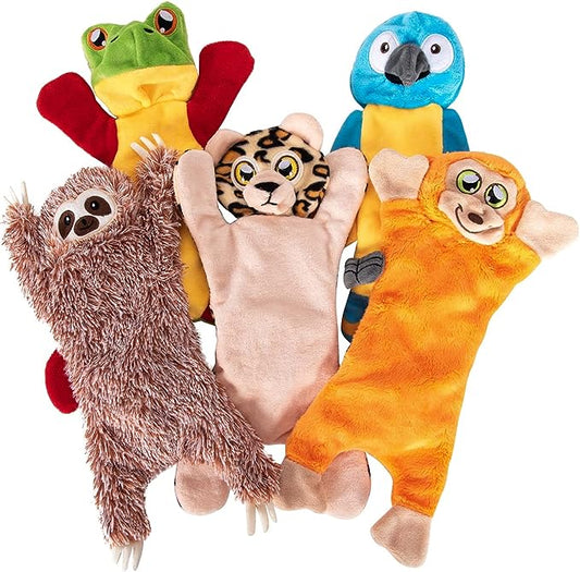 Leashboss Unstuffed Crinkle and Squeaky Jungle Animal Dog Toys- 5 pack