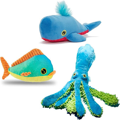 Barkbox Under The Sea Bundle - 3 Toys- Squeaky & Plush- Maggie Mahi, Shify Sid The Squid, Moby Lick