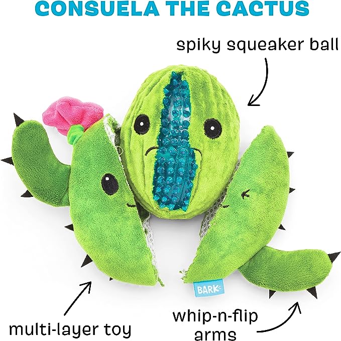 Barkbox 2 in 1 - Rip and Reveal- Squeaky Dog Toys | Consuela The Cactus (Small and Large)