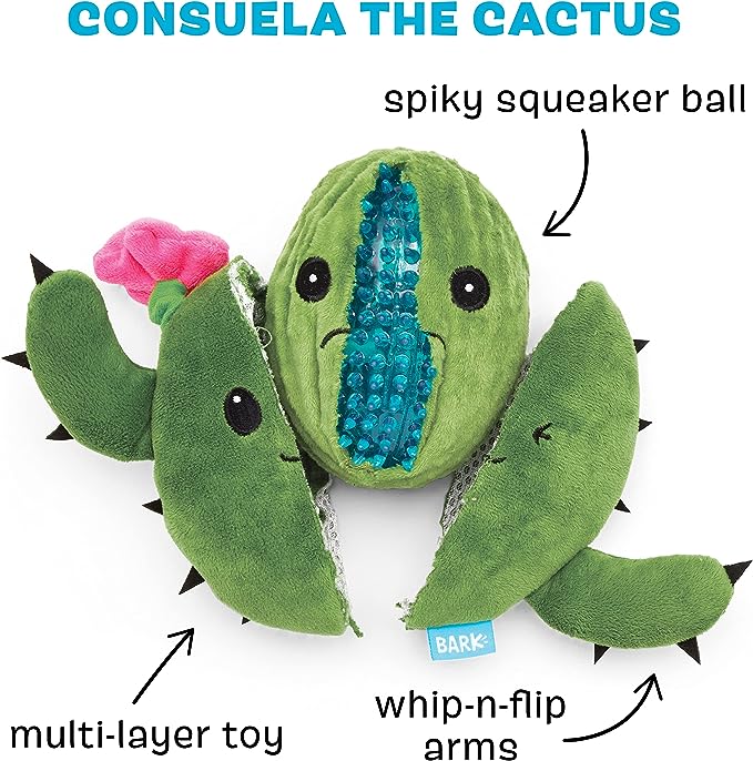 Barkbox 2 in 1 - Rip and Reveal- Squeaky Dog Toys | Consuela The Cactus (Small and Large)