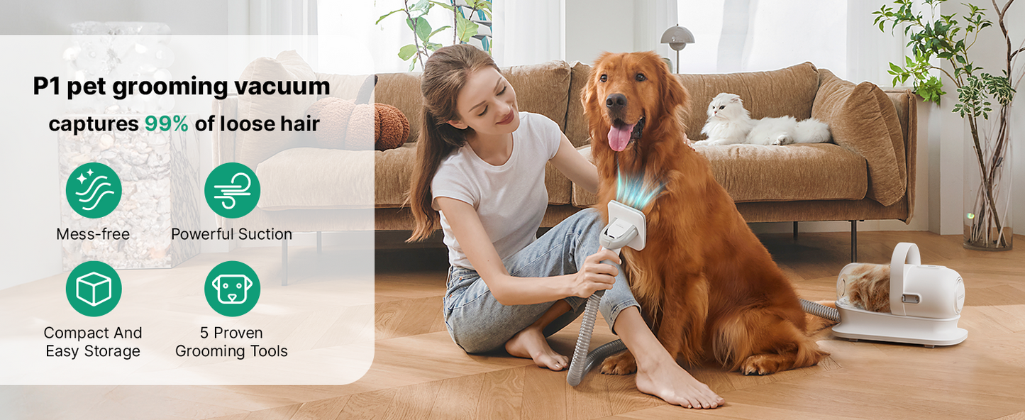 Neakasa Pro Pet Grooming Kit & Vacuum Suction 99% Pet Hair, Professional Grooming Clippers
