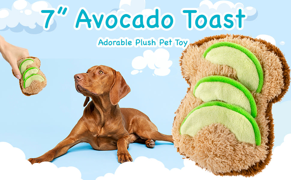 Giftable World Pet 7 Inches Plush Pet Toy Avocado Toast with Squeaker and Crinkle