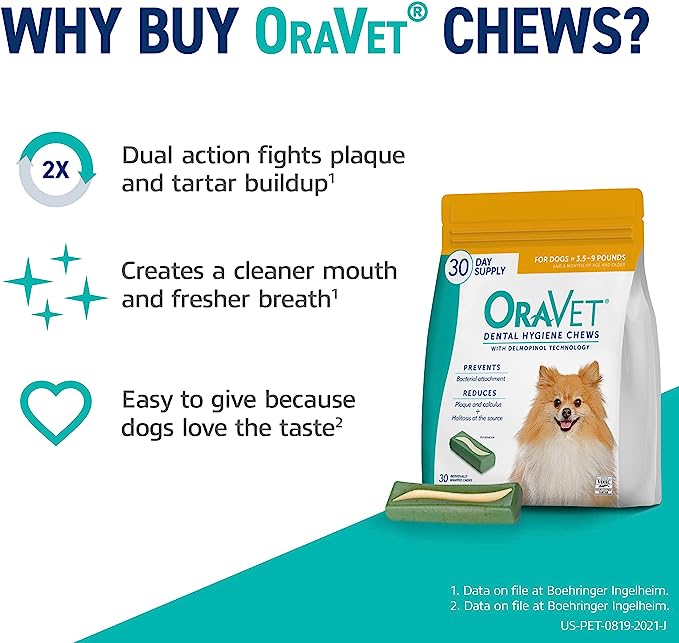 ORAVET Dental Chews for Dogs (Extra Small Dogs, 3.5-9 lbs.) 30 Count - Mongrel Mania