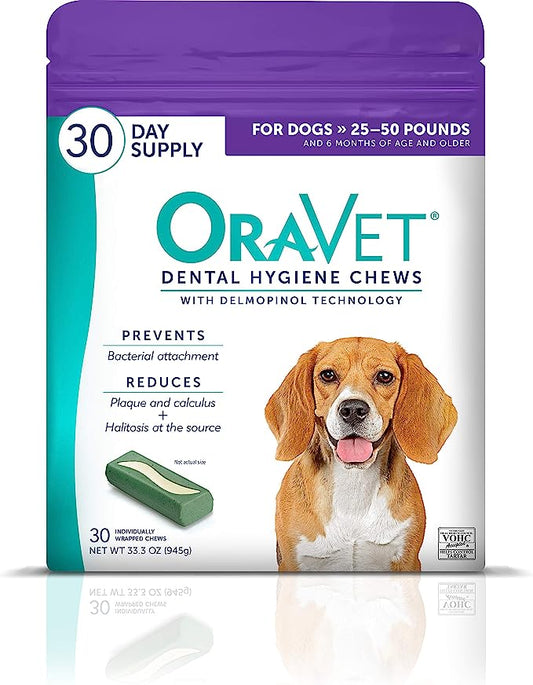 ORAVET Dental Chews for Dogs (Medium Dogs, 25-50 lbs.) 30 Count - Mongrel Mania