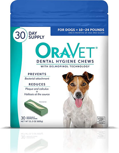 ORAVET Dental Chews for Dogs, Oral Care and Hygiene Chews (Small Dogs, 10-24 lbs.) 30 Count - Mongrel Mania