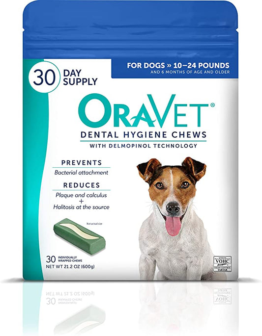 ORAVET Dental Chews for Dogs, Oral Care and Hygiene Chews (Small Dogs, 10-24 lbs.) 30 Count - Mongrel Mania