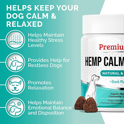 PREMIUM CARE Hemp Calming Chews- Helps with Dog Anxiety (120 count) - Mongrel Mania